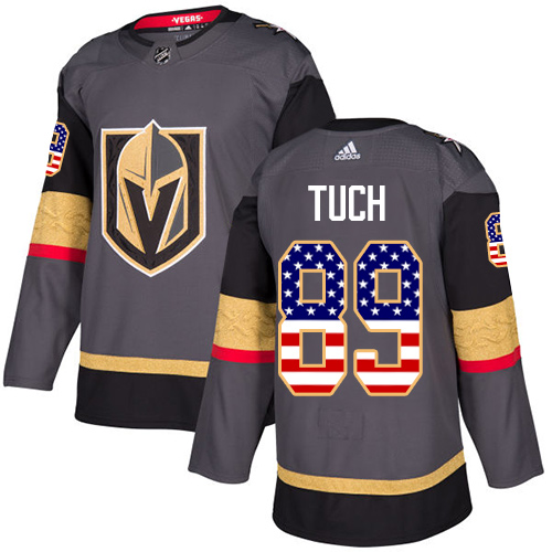 Adidas Golden Knights #89 Alex Tuch Grey Home Authentic USA Flag Stitched NHL Jersey - Click Image to Close
